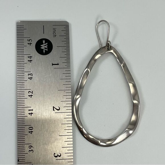 ATI 925 Mexico Sterling Silver Big Dangle Oval Hoop Earrings Hammer Finish - Picture 8 of 8